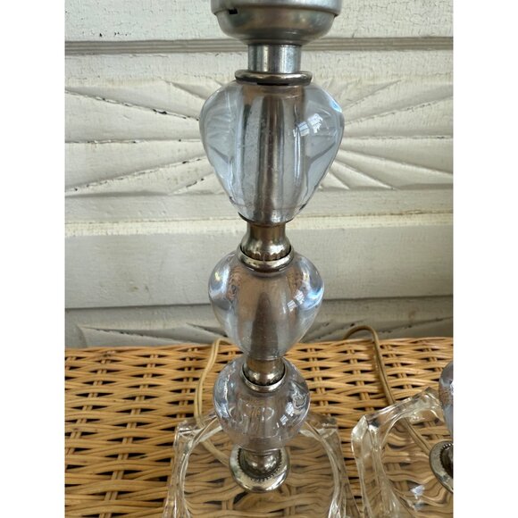 Vintage 60's Pair Small Table Lamps Purple Stacked Lucite Clear Glass - Picture 13 of 16
